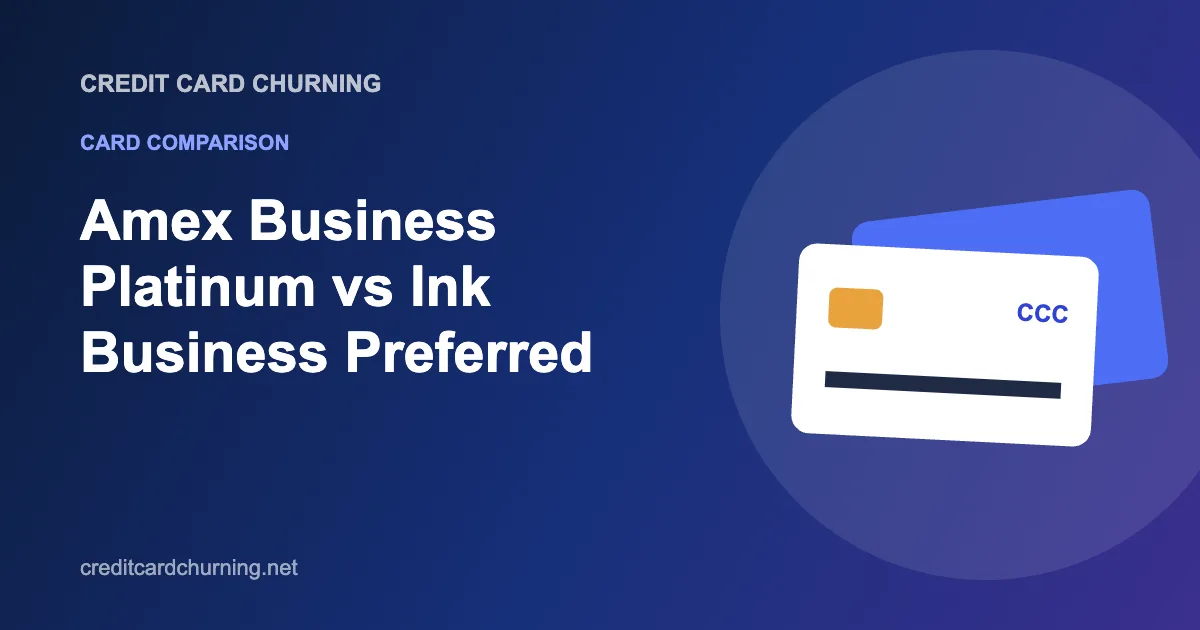 Comparison hero: 'Amex Business Platinum vs Ink Business Preferred' on a blue gradient with card illustrations.