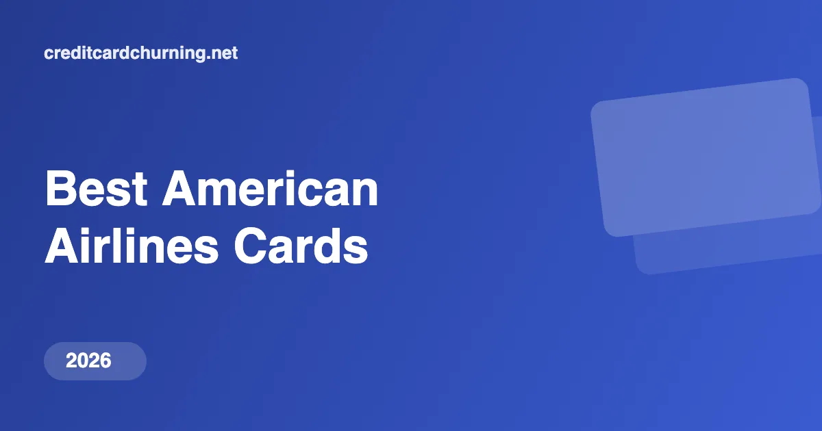 Blue gradient hero with bold white text 'Best American Airlines Cards' and a 2026 badge at bottom left.